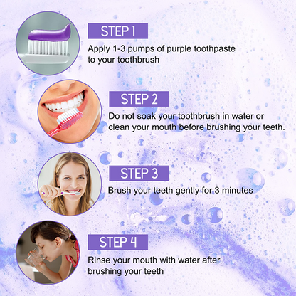 orabus™ Purple Whitening Toothpaste | With just one brushing, effortlessly neutralize yellow teeth and reveal a bright, white smile.
