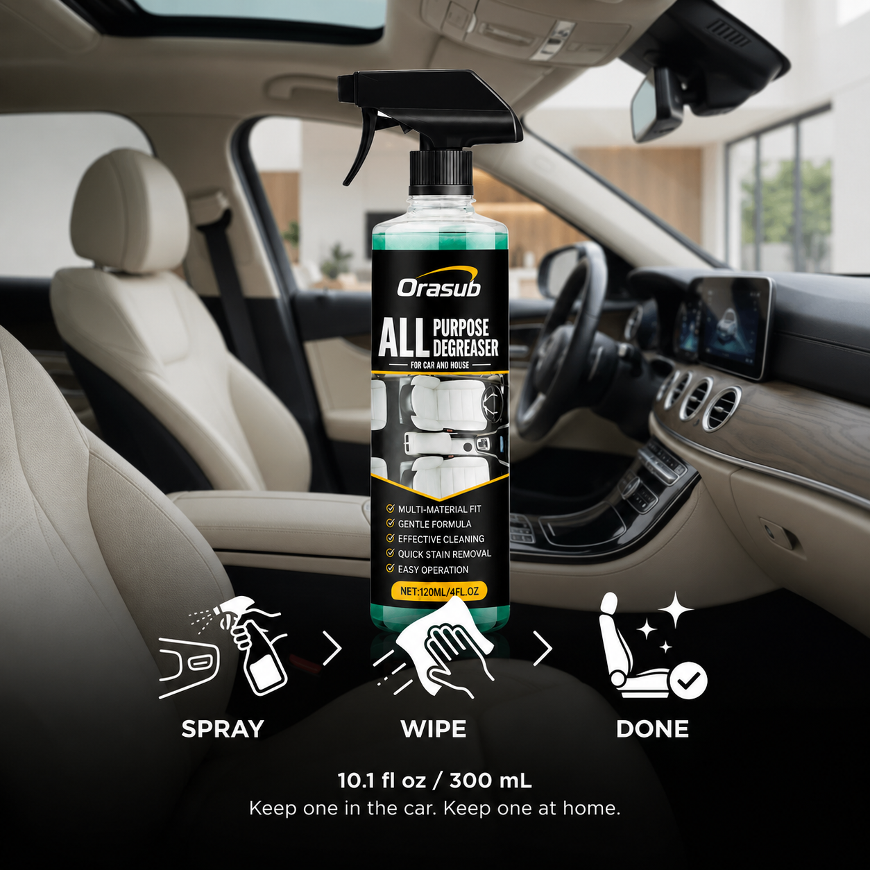 Multipurpose Foam Cleaner Spray - Heavy Duty Stain Remover for Car Interiors & Home Surfaces