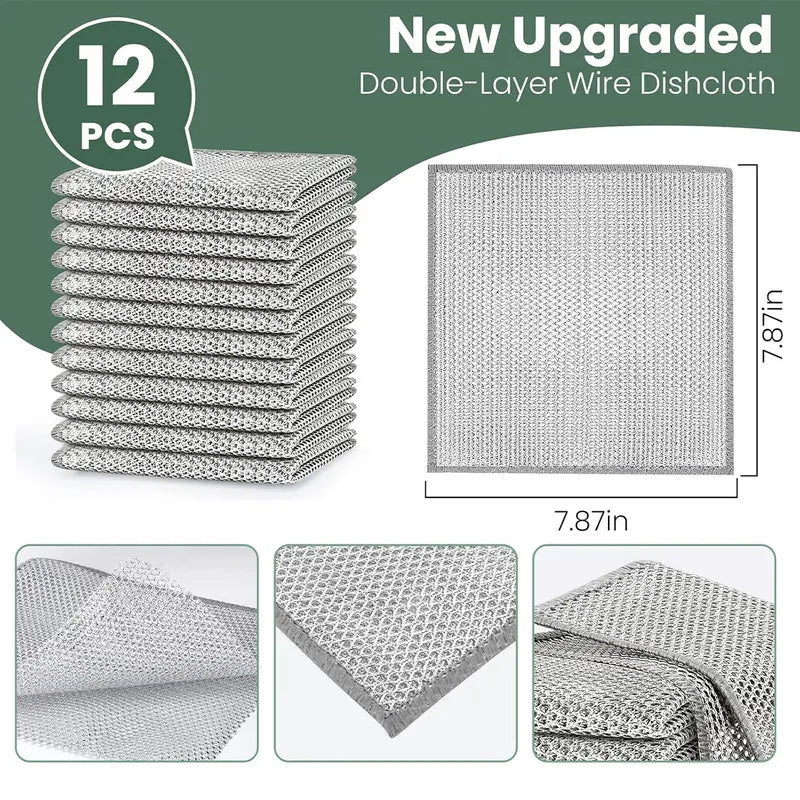 🔥12-Pack Double-Layer Metal Mesh Dish Cloths