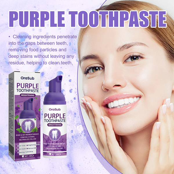 orabus™ Purple Whitening Toothpaste | With just one brushing, effortlessly neutralize yellow teeth and reveal a bright, white smile.