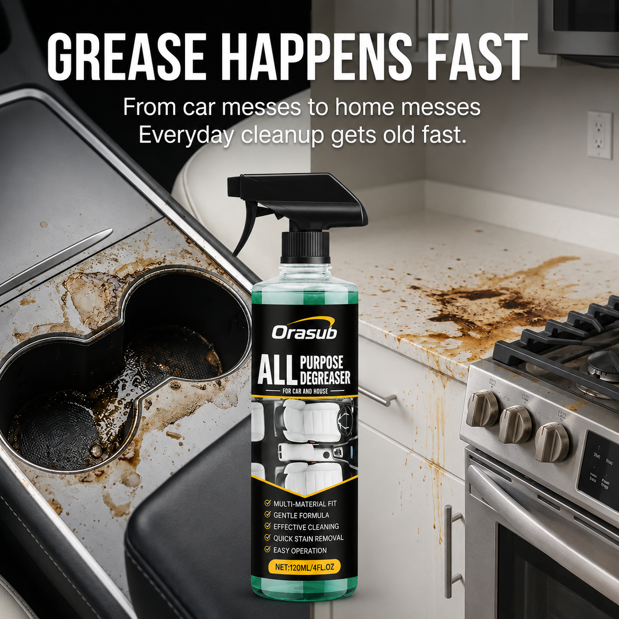 Multipurpose Foam Cleaner Spray - Heavy Duty Stain Remover for Car Interiors & Home Surfaces