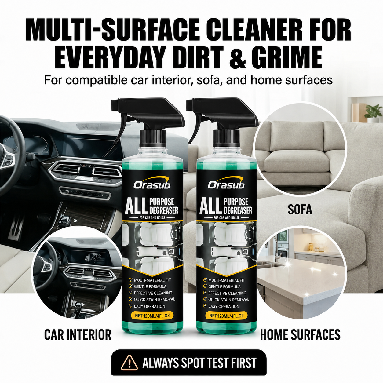 Multipurpose Foam Cleaner Spray - Heavy Duty Stain Remover for Car Interiors & Home Surfaces