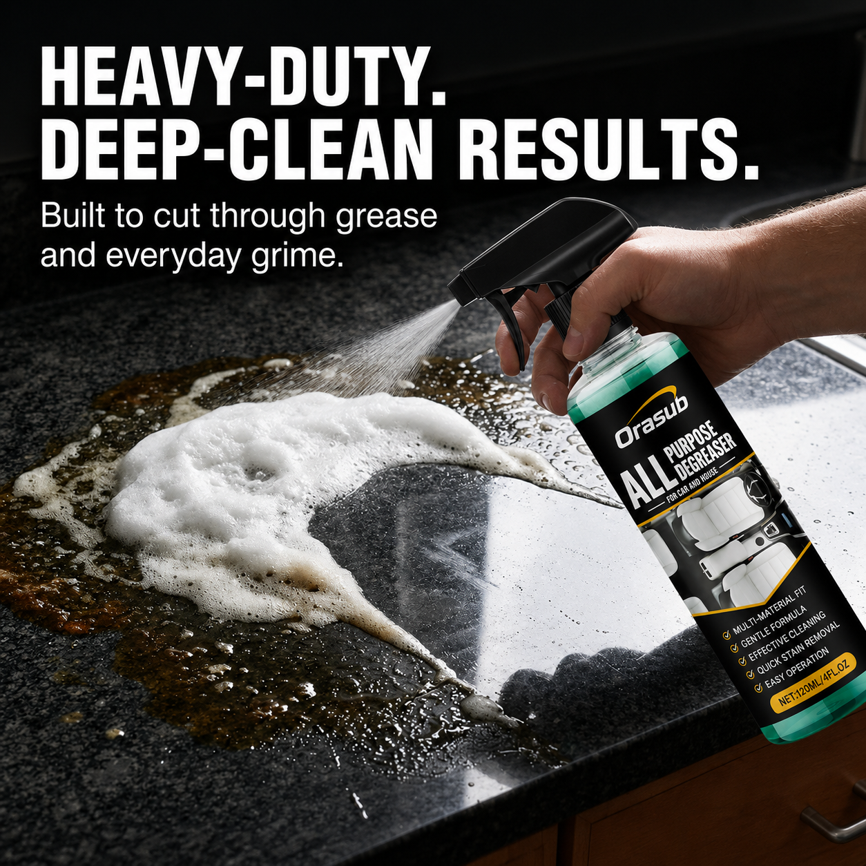 Multipurpose Foam Cleaner Spray - Heavy Duty Stain Remover for Car Interiors & Home Surfaces